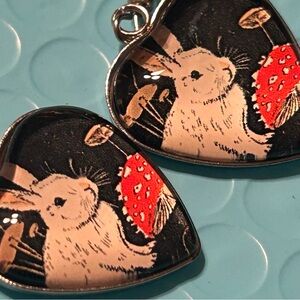 Heart-Shaped Bunny Charm Earrings in Black, White & Red